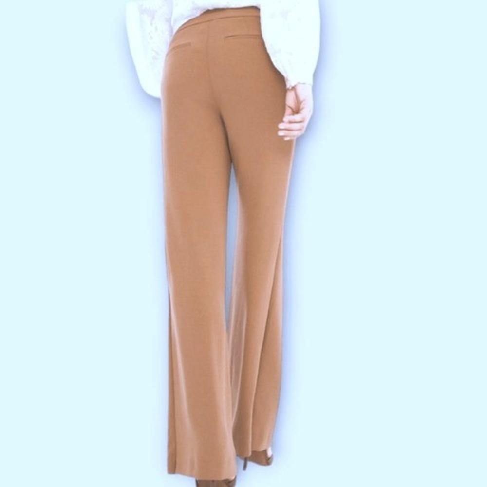 Chicos Womens Pants Sz .5 (6) Black Label Tan Dress Business Crepe Wide Leg